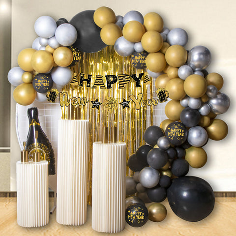 Neujahr Latexballons Schwarz Gold Dekorationsset 10 Zoll