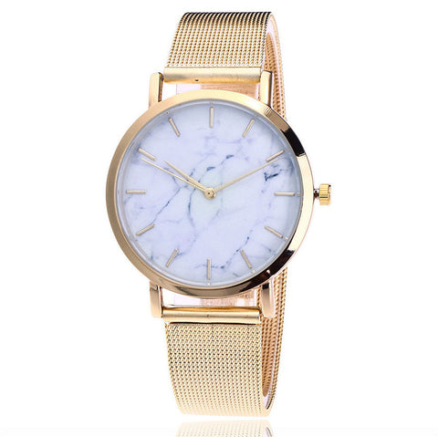 Vansvar Damen Quarz Uhr Silber Gold Netzarmband Marmordesign Schmuckuhr Geschenk