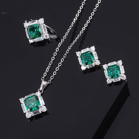 Emerald Diamant Schmuck Set Aus S925 Sterlingsilber Mit Boxkette Anhänger Ohrringe